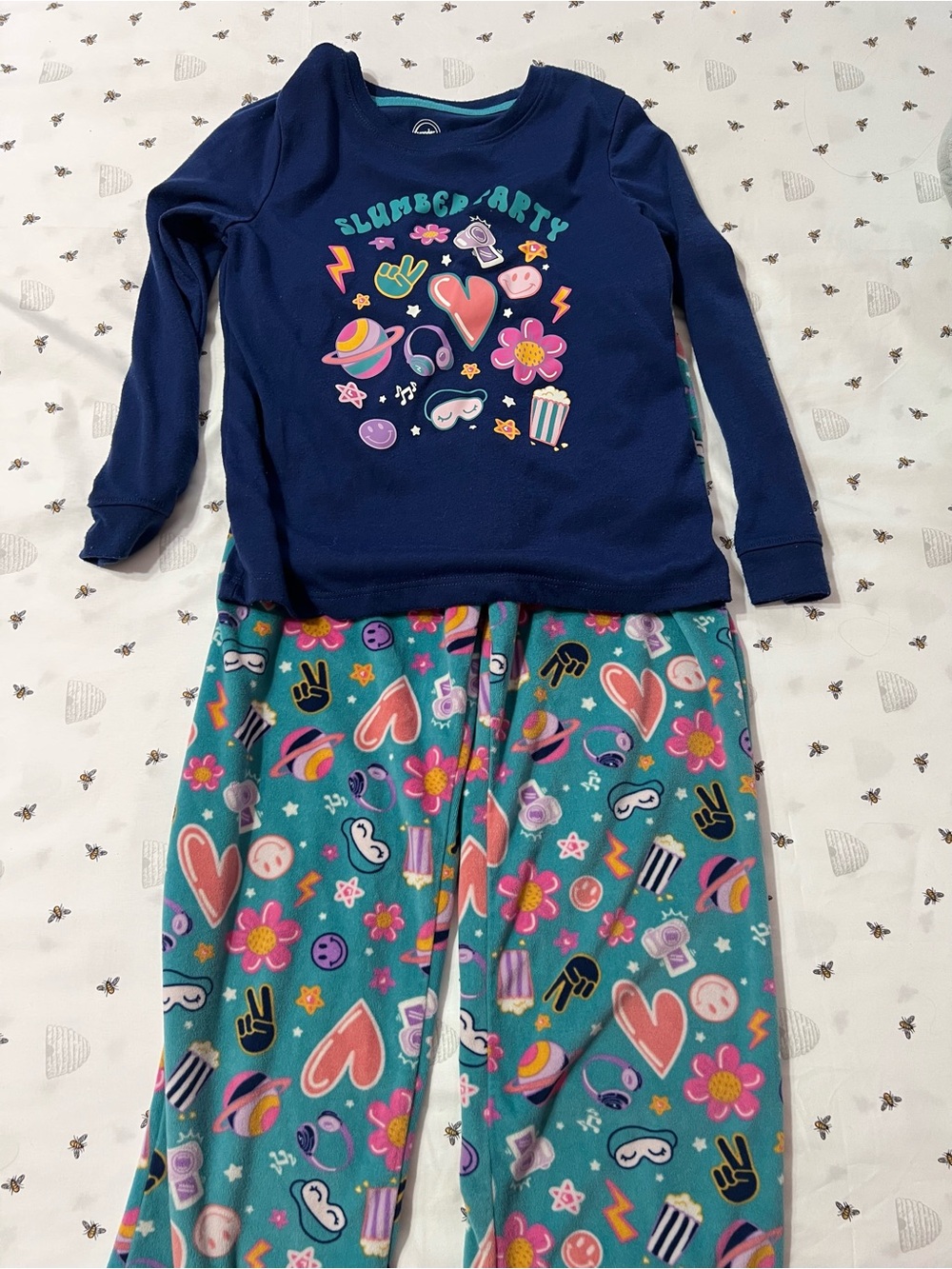 wonder nation Teal Floral & Icon Print Pajama Bottoms with Pink Accents